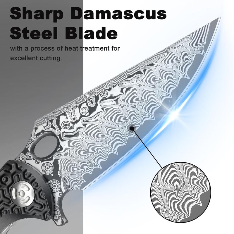 Zingbee Pocket Knife for EDC Damascus Pocket Knife with Black Aluminum Handle 3.3" Damascus Blade Pocket knives & Folding Knives - Image 3